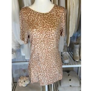 Nine West Women's Size M Tan & Pink Leopard Print T Shirt #0335
